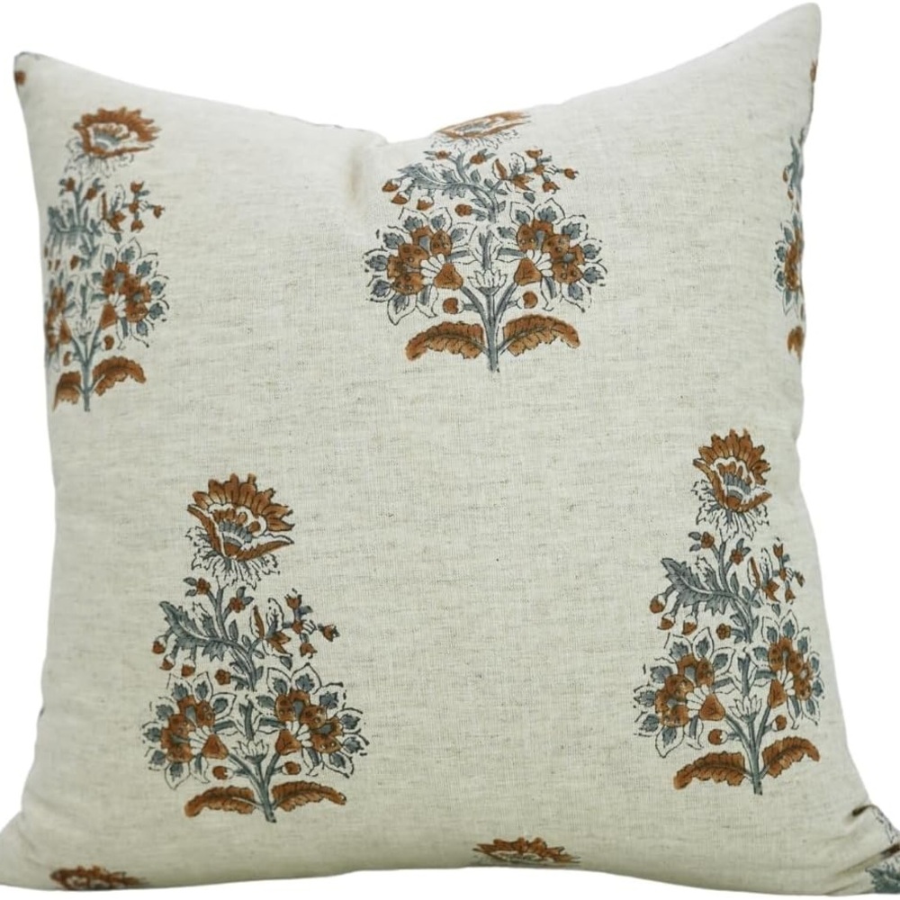 18 x 18 Block Print Linen Pillow Cover